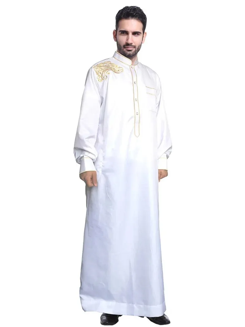 Tradycyjna muzułmańska męska Jubba Thobe Islam odzież Ramadan Abaya Thawb długa suknia Saudi Musulmane Caftan Jubah Dubai arabska sukienka