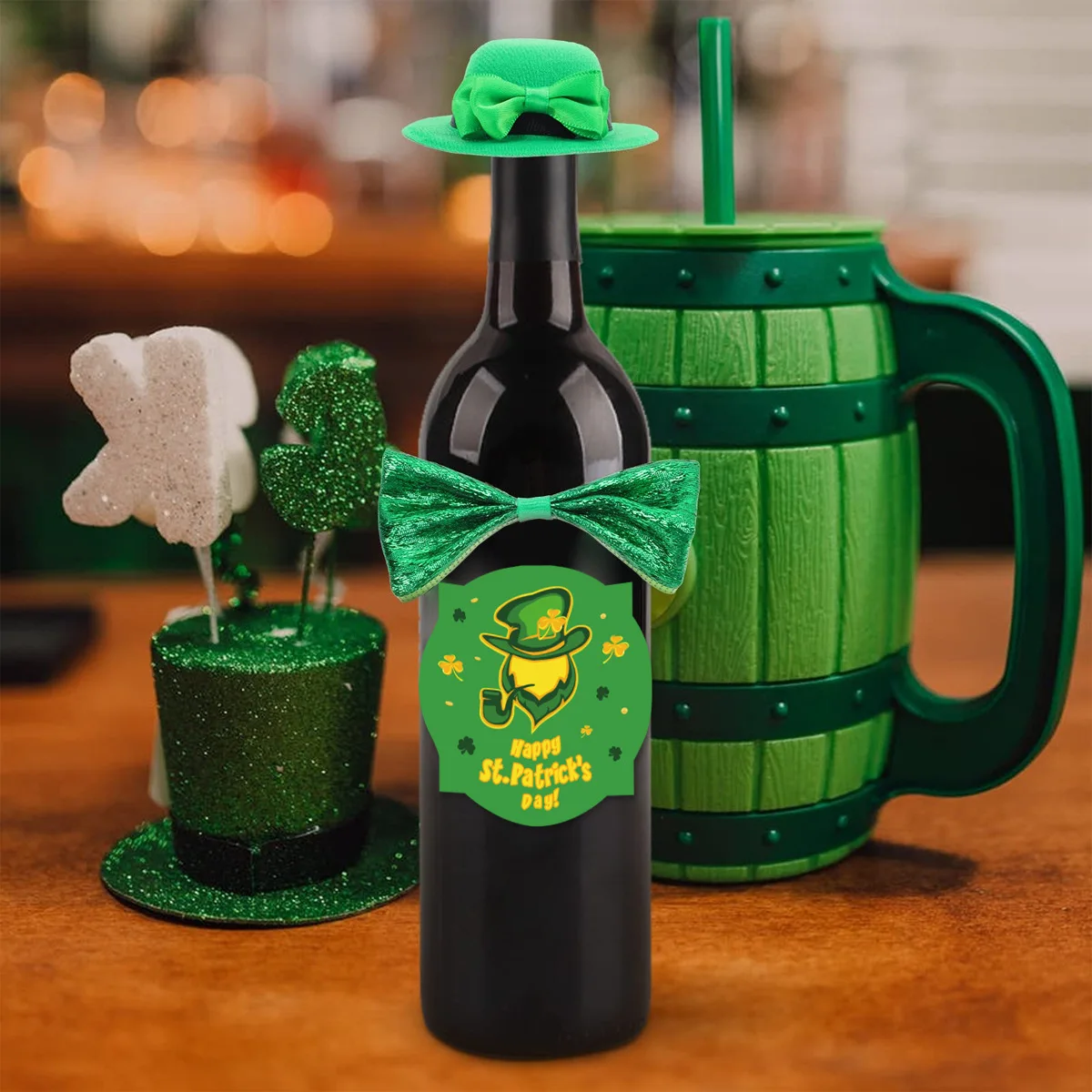 9/18Pcs St. Patrick's Day Theme Water Wine Beer Bottle Labels Stickers for Irish Lucky Festival National Day Party Decoration