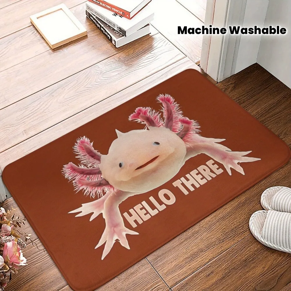 Joli tapis d'entrée antidérapant et lavable avec motif Aztec Axolotl HELLO, rose, salamandre mexicaine, décoration pour la maison, 1 pièce