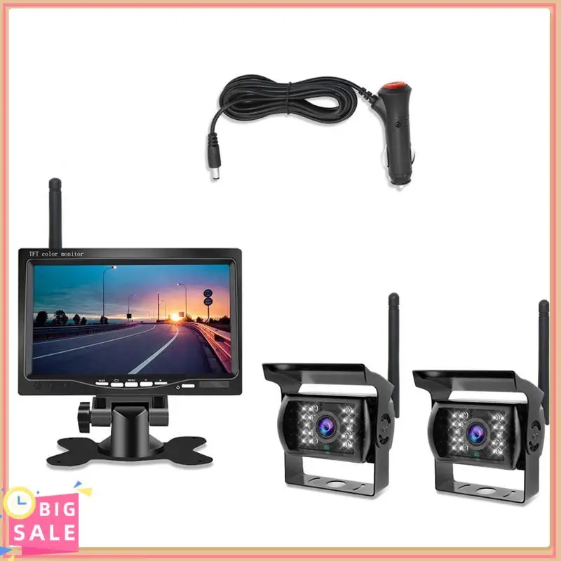 

1 Set 7Inwireless Monitor Waterproof Vehicle 2 Backup Camera Kit For Bus Houseboat Truck RV