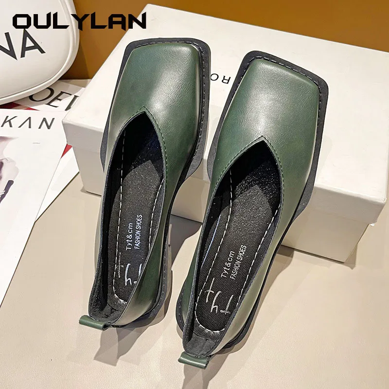 Spring New 2024 Flat Shoes Women Square Toe Single Shoes Simple Temperament Leather Shoes round toe heels