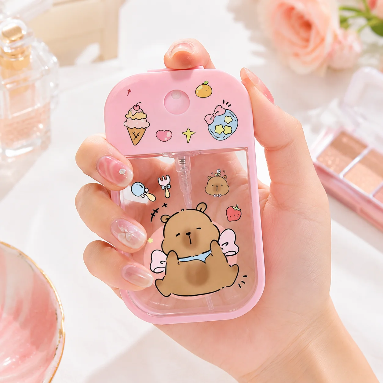 Fine Mist Spray Bottle Portable Refillable Pink Bear Facial Sprayer for Makeup Skincare Travel Women Girls Beauty Essential Gift - view 3
