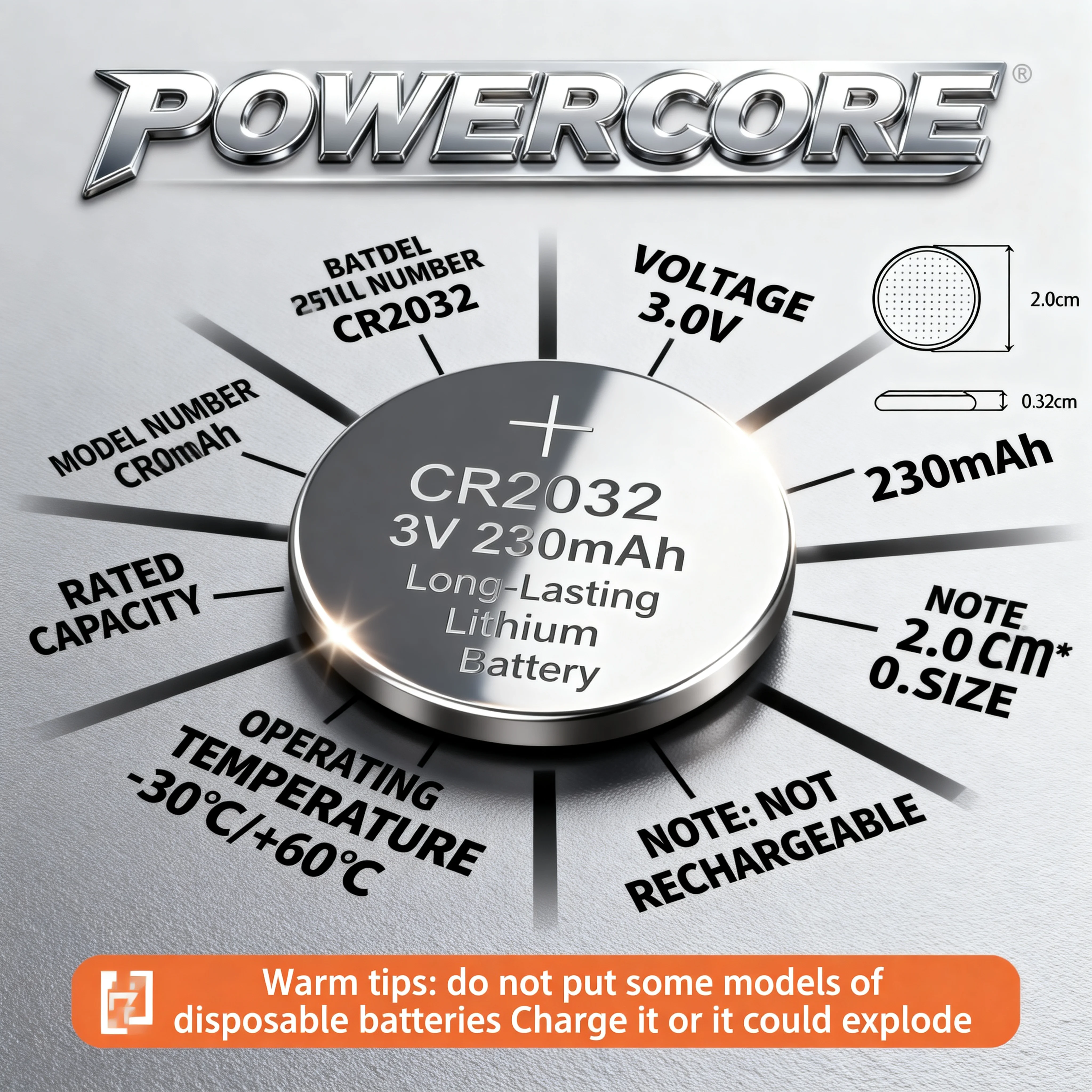 

3V CR2032 Long-Lasting Lithium Button Coin Cell Battery for Watches Calculators Clocks Remote Controls Toys