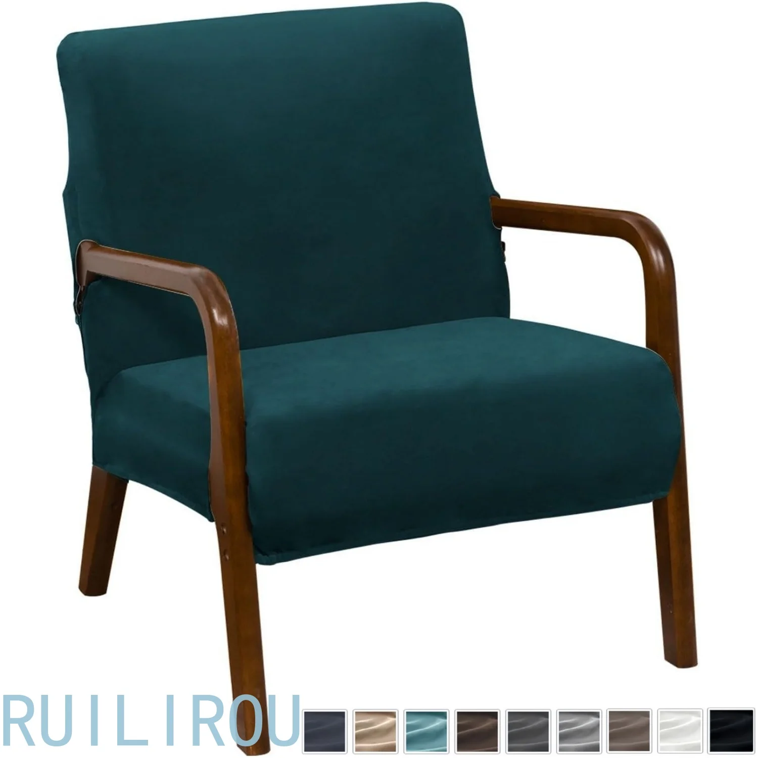 Mid Century Accent Chair Slipcovers with Arms High Stretch Plush Velvet Arm Chair Cover Washable