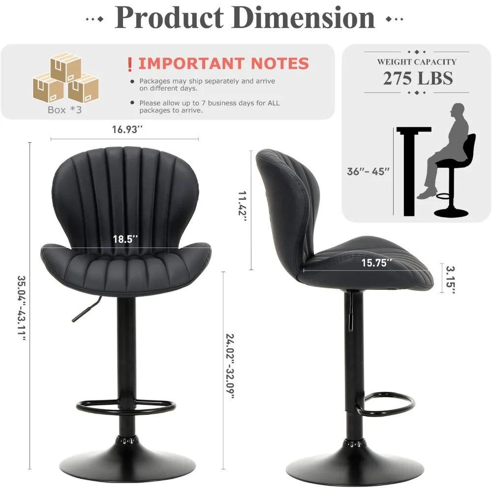 Bar Stools Set Of 6, Modern Swivel Bar Chairs, Adjustable Faux Leather Upholstered Barstools Counter Height With High Backrest