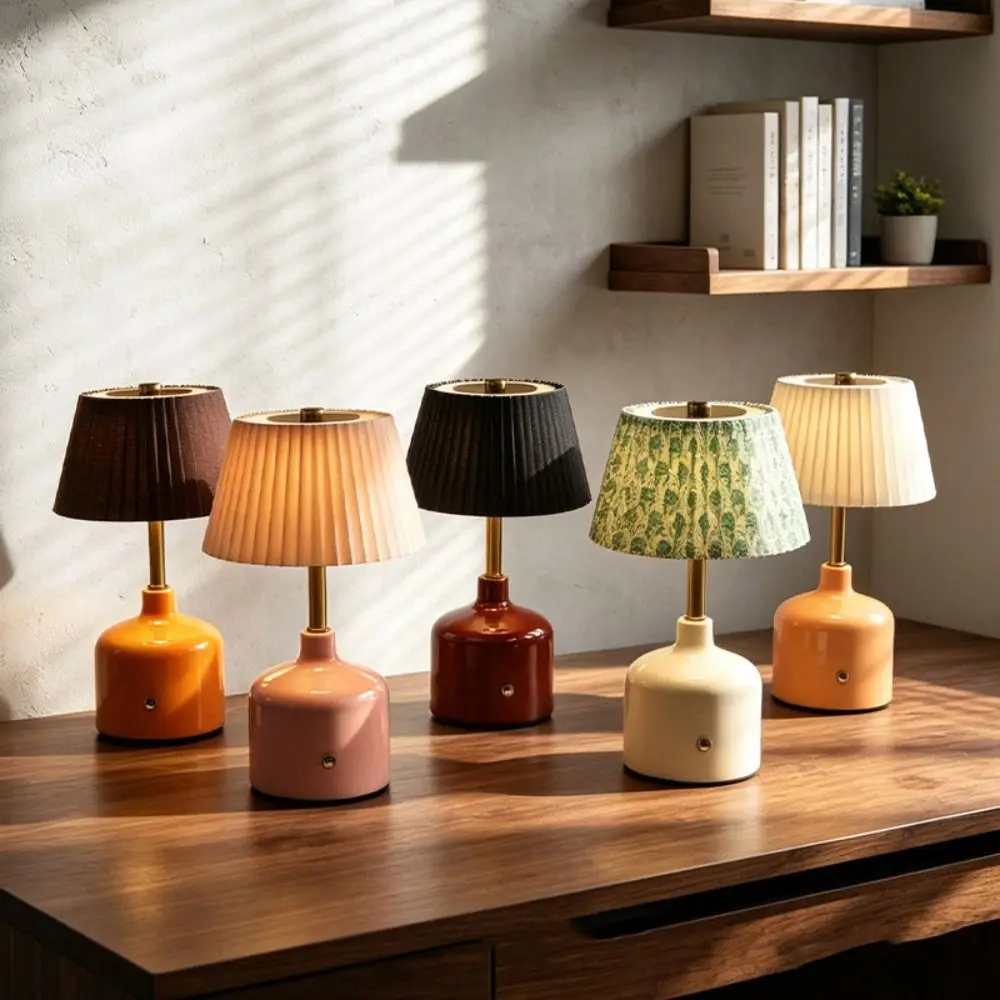 Pleated Design Desk Lamp Ruffled Skirt Touch Control Night Light Modern Minimalist USB Rechargeable LED Desk Lamp Bedroom