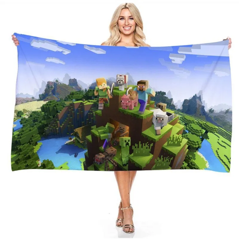 

New Minecrafts Microfiber Beach Bath Towel for Boys and Girls Soft and Wearable Cartoon Beach Bathrobe Quick Drying Bath Clothes