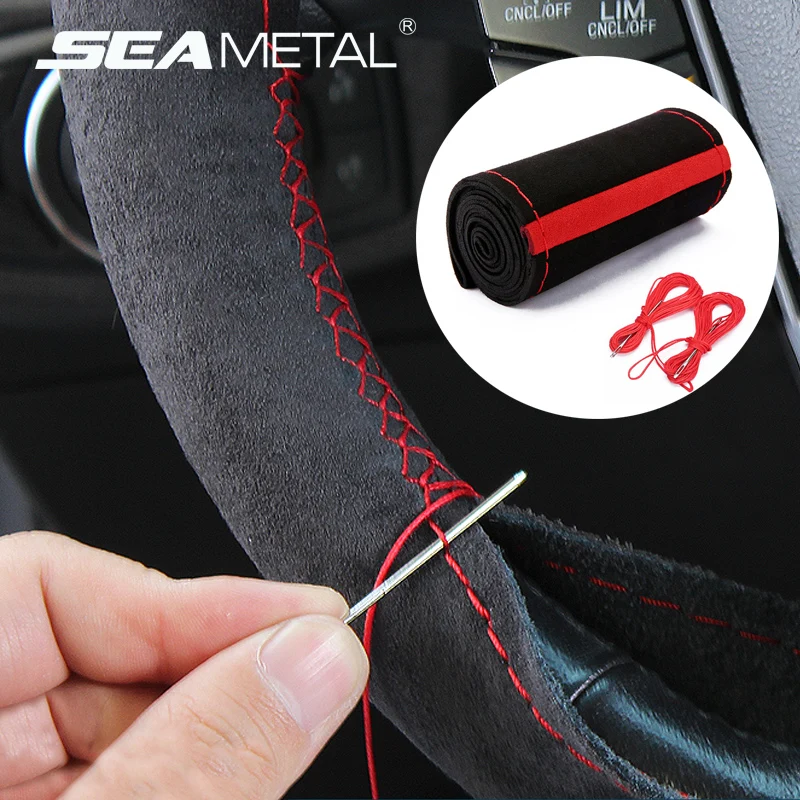 Fur Steering Wheel Cover For Car Universal 38cm Braided Car Steering Wheel Protection Cover Leather Anti Slip Interior Parts