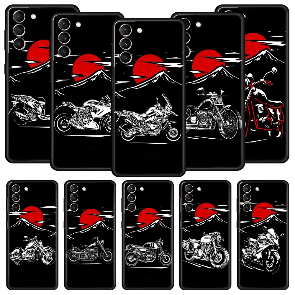 

Moto Bike Motorcycle Phone Case For Samsung Galaxy S23 S22 S21 Ultra S20 FE 5G S10 S9 S24 Plus S10E Cover Black Silicone Shell