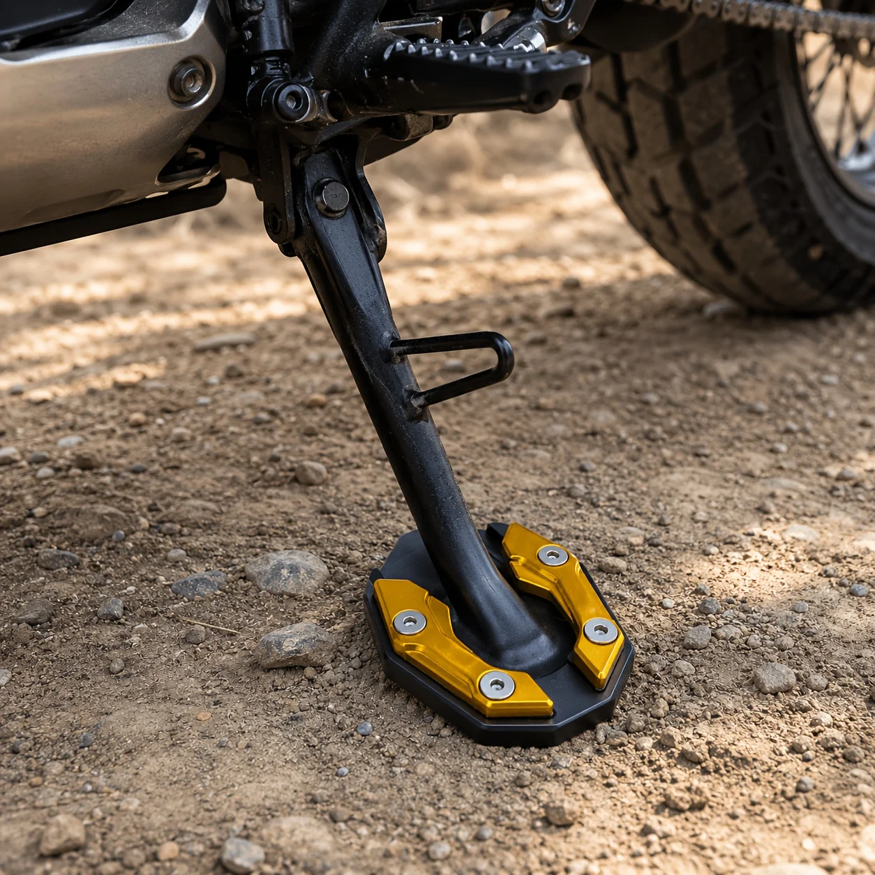 CNC-gefräste Aluminium-Seitenständer-Verlängerungsplatte für Motorräder, verhindert das Eindringen des Ständers in den Boden, Parkstützfuß mit Montageset – Detail 5
