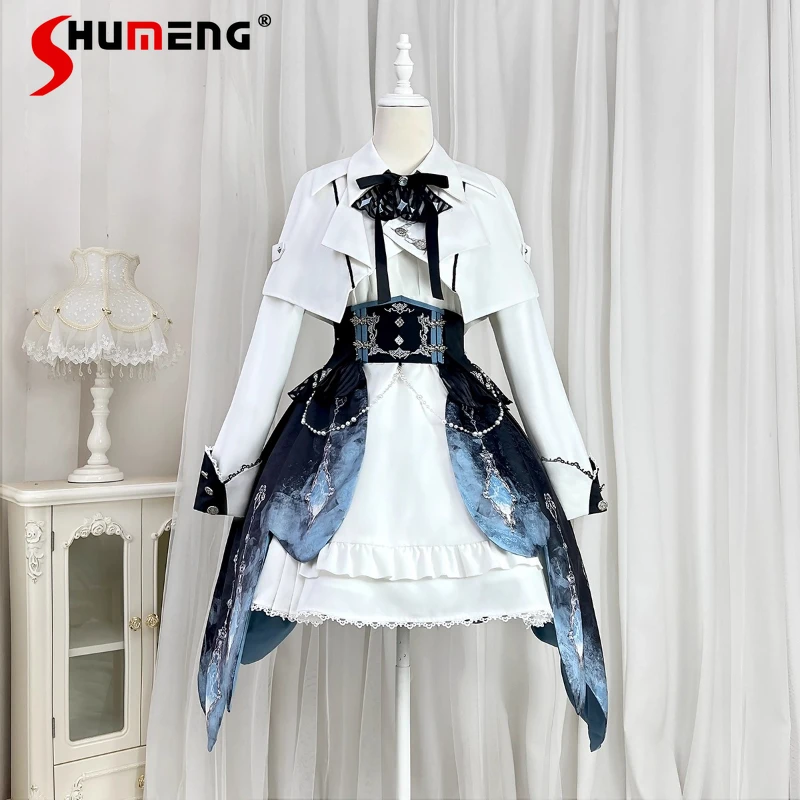 

Japanese Cool Style Women's Daily Retro White Gothic European British Style Lolita Dress With Outer Cape And Skirt 3-Piece Set