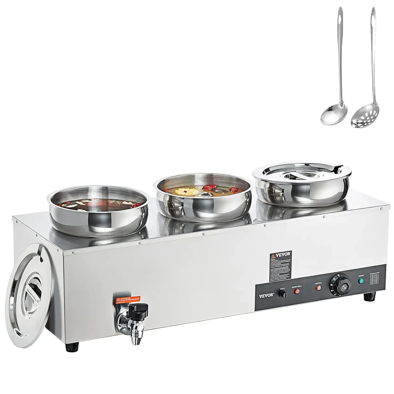 Commercial Food Warmer 22.2 Qt Capacity, 1200W Electric Soup Warmer Adjustable Temp.86-185℉, Stainless Steel Countertop Soup Pot