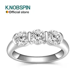 KNOBSPIN 5mm Round Moissanite Ring s925 Sterling Silver 18K White Gold Plated, GRA Certified Diamond Engagement Rings for Women