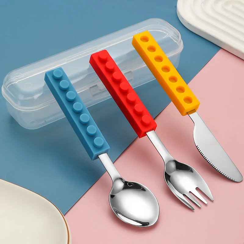 3pcs DIY Colorful Building Blocks Spliced ​​forks Spoons Tableware Student Children's Salad Tableware Set Fit Kitchen Tool