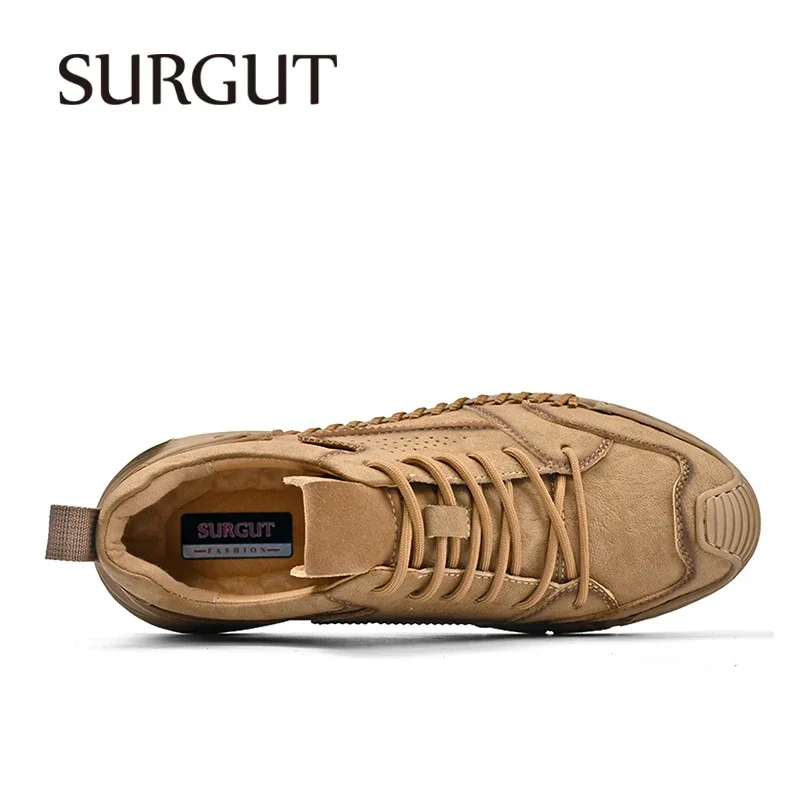 SURGUT Handmade Men's Casual Shoes Genuine Leather Breathable Anti-Collision Wear-Resistant Rubber Fashion Thick Sole Shoes Men