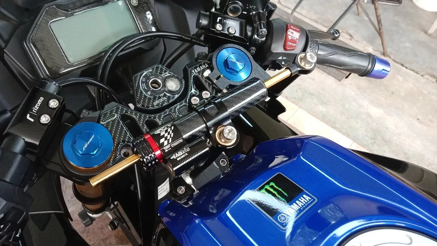 Motorcycle Universal Damper Adjustable Damper Steering Stabilizer 252mm 342mm For Kawasaki Honda Yamaha Carbon Fiber Texture