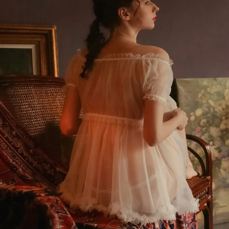 لطيف وحلو مثير الملابس الداخلية منامة انظر من خلال فستان النوم شفافة استفزازية خالية من إغراء العاطفة دعوى 2 قطعة