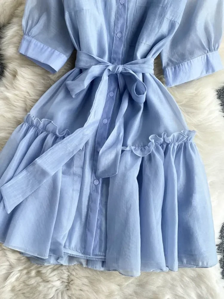 花の刺繍が施された柔らかい夏のドレス,半袖,レースが施されたシングルブレストの衣服,新しいコレクション