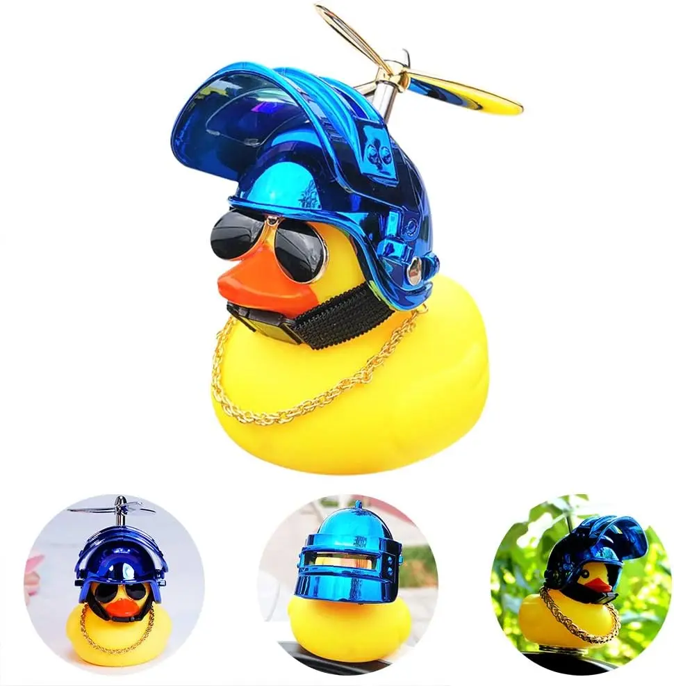 2PC Car Duck With Helmet Propeller Ornaments Auto Interior Decoration  Kids Toy Duck On The Bike Accessories