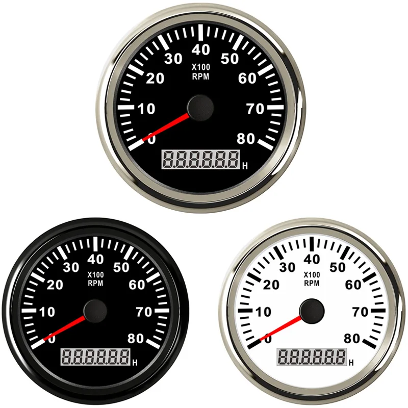 0-8000RPM Automotive Revolution Meters White Tuning Gauges Black Tachometers for Car Boat Trucks Motorcycle Yacht