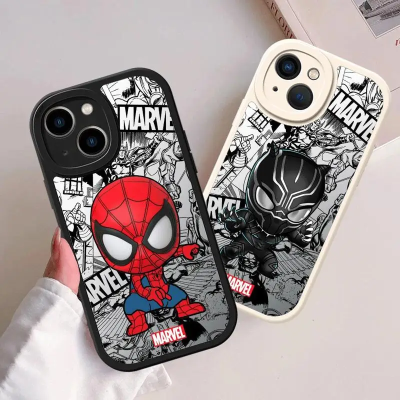 Cartoon Marvel Sqiderman Phone Case for iPhone 15Plus 14 Pro Max X 12 7 8 11 Pro XR SE 13 Mini XS TPU Silicone Capa