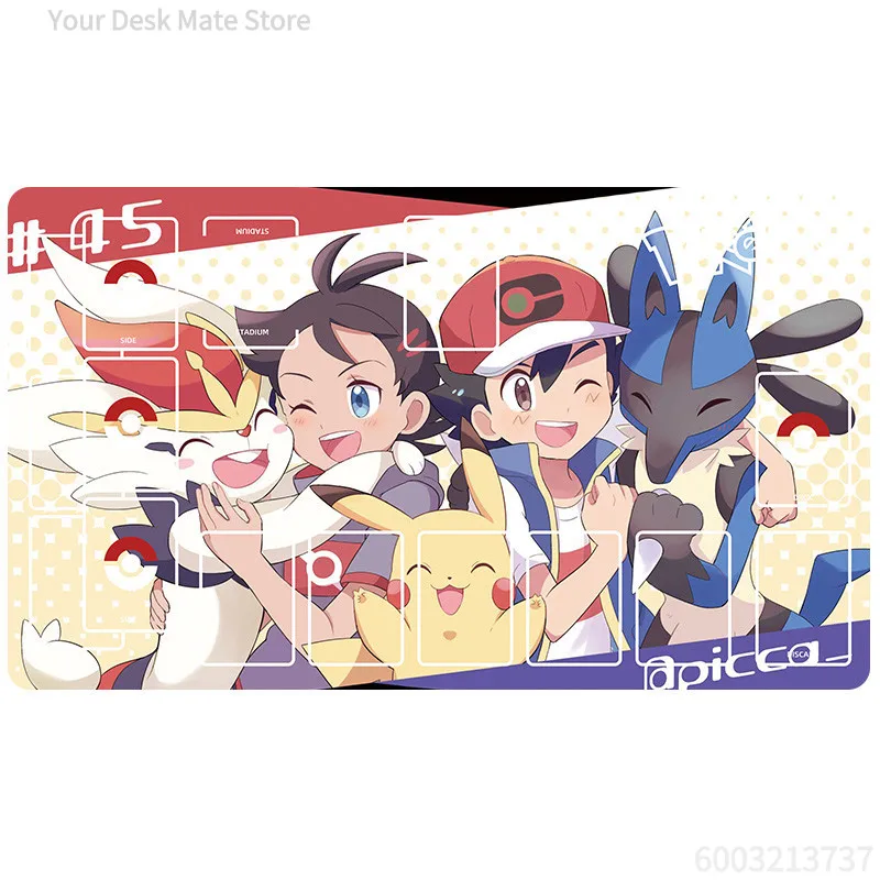 Cartoon Pokemon Playmat Ash Goh Pikachu Lucario, Girl Trainer, Mega Charizard, Dark Dragon, 3 Legendary Birds Non Slip Mouse Pad