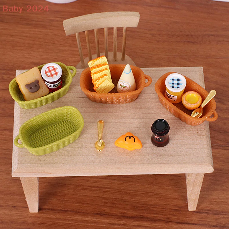 1/12 دمية محاكاة الخبز المربى سلة مجموعة مصغرة المطبخ الديكور دمى اكسسوارات المنزل لعبة