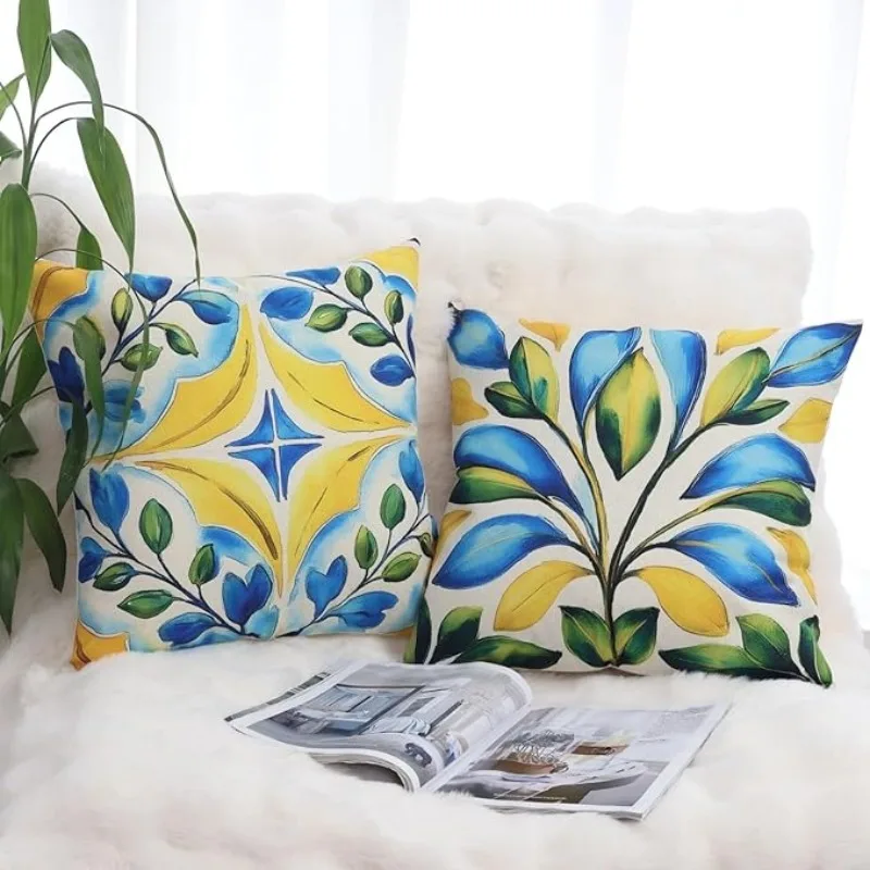 Yellow abstract floral pattern digital printing pillow cover Short plush Suitable living room bedrooms sofas throw cushion cover