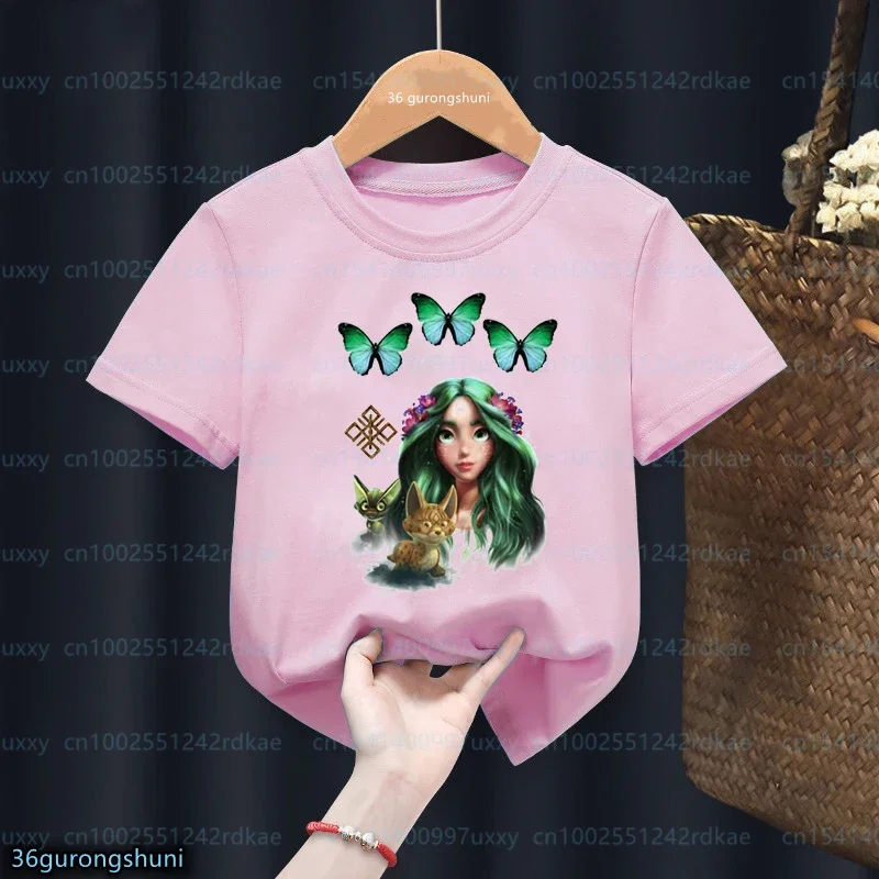 Girls t-shirt Movie Mavka: The Forest Song Cartoon Print Children's tshirt Cute Girls Clothing Pink O-Neck Tops wholesale