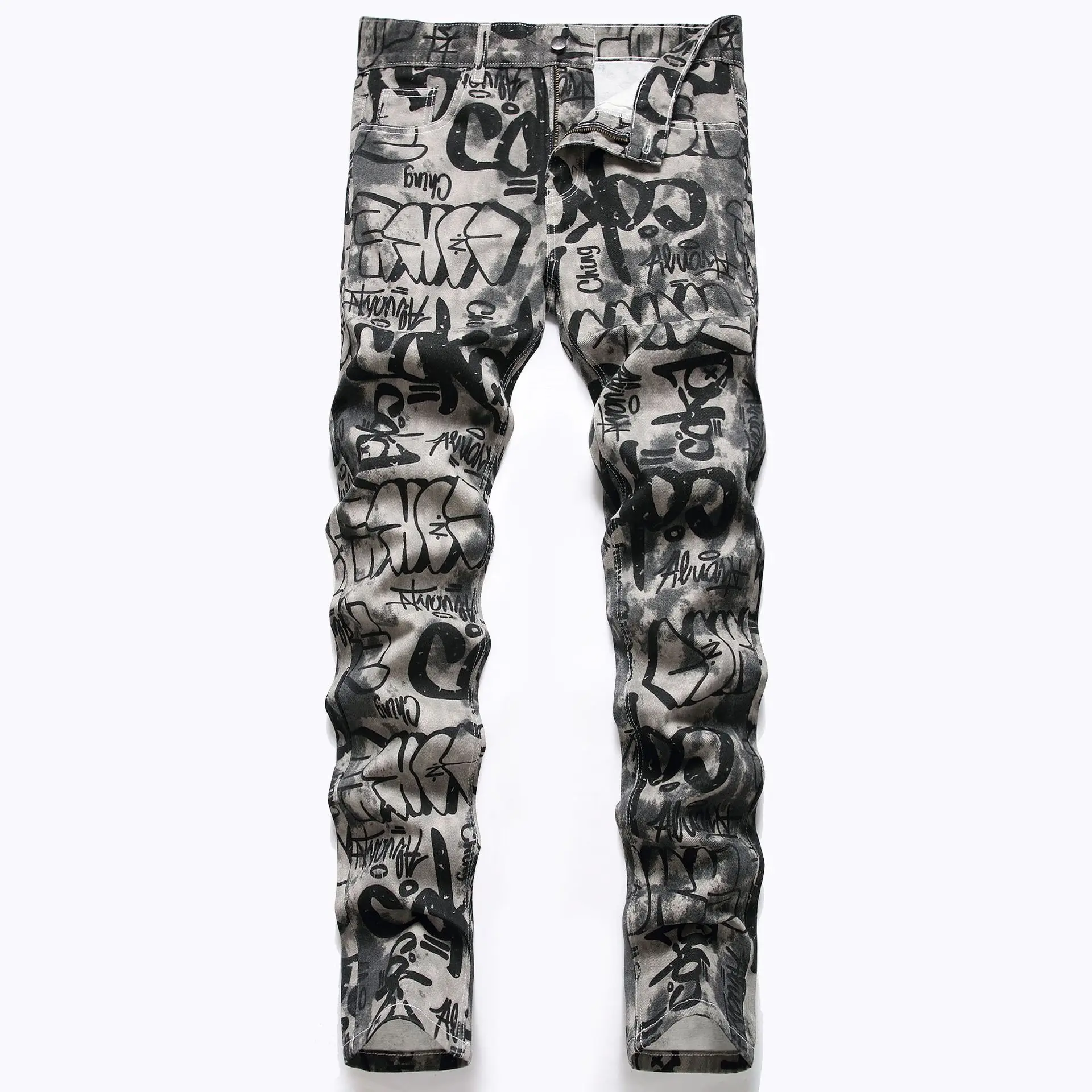 Vaqueros ajustados grises de moda para hombres Pantalones rectos casuales de hip hop