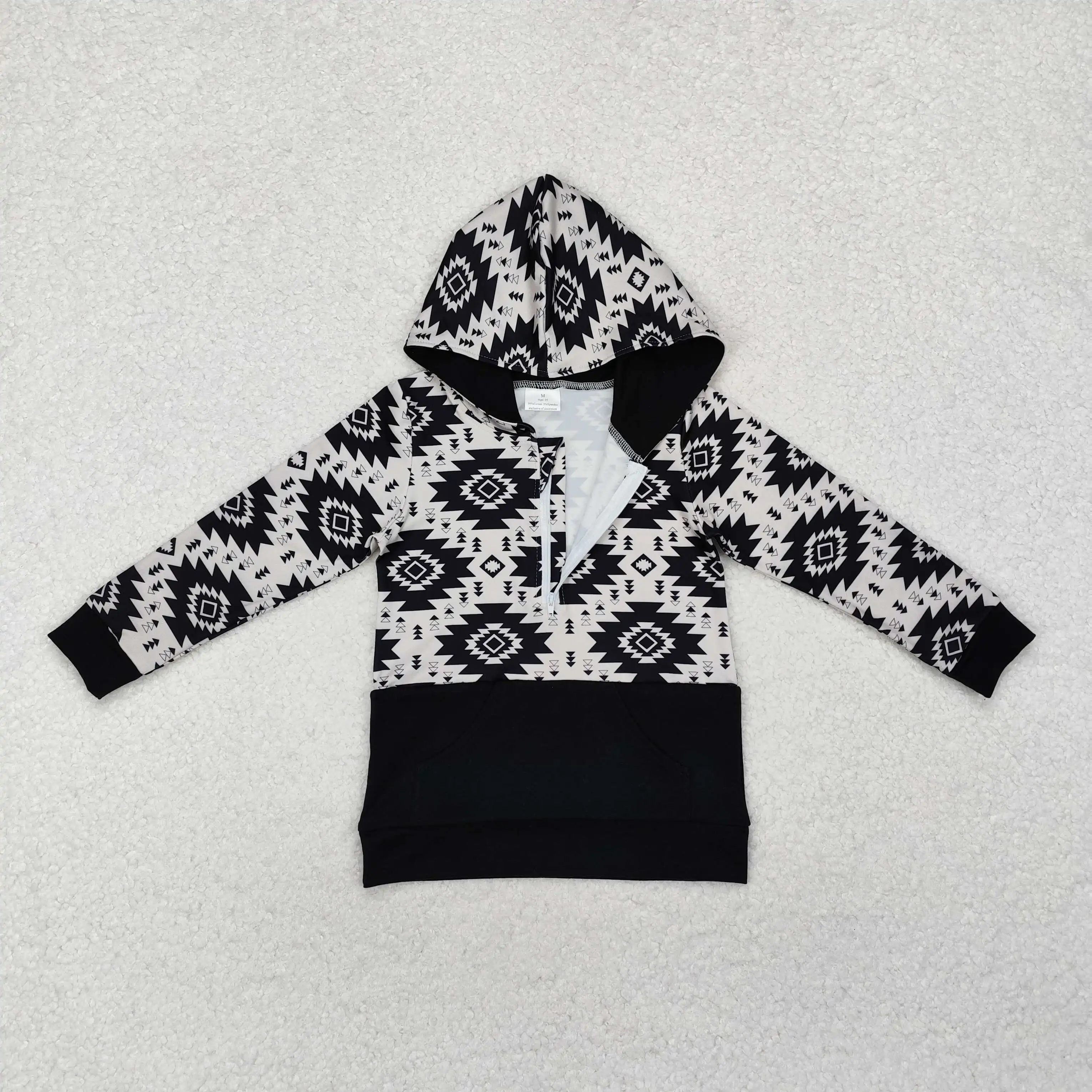 Western high quality clothes argyle print zipper brown pocket hooded top Casual Western children boys vintage Clothing