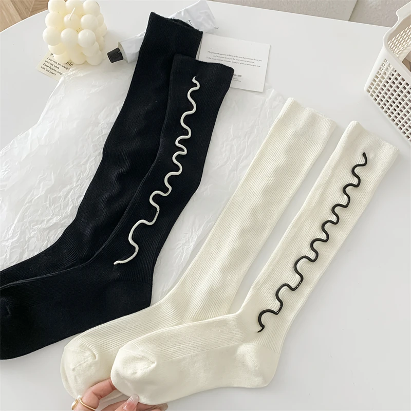 جوارب بيضاء طويلة بسيطة قابلة للتنفس للنساء ، جوارب مريحة ، ركبة عالية ، سيدات ، موضة جديدة ، جودة عالية ، ربيعية #1