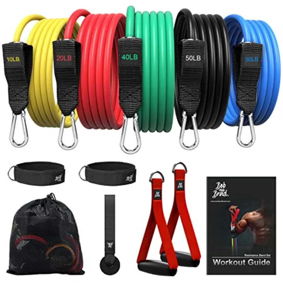 

Home gym strength training: heavy duty resistance bands set in black, stackable up to 5 levels, with handles, door anchor ankle