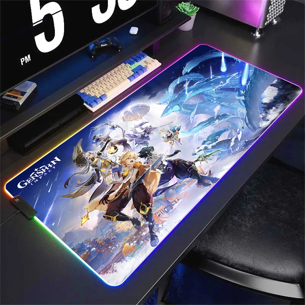 RGB Genshin impact Gaming Play Mats Mousepad Anime Cartoon Large Gamer Mouse Pad XXL Keyboard Desk Mat Computer PC Notbook Pad