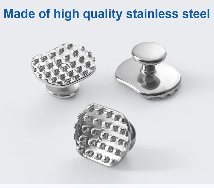 10 Stück/Packung AZDENT Zahnärztliche Kieferorthopädische Lingualknöpfe, Bondierbare Metall-Zungenseiten-Spangen mit Rechteckiger/Runder Basis – Detail 4