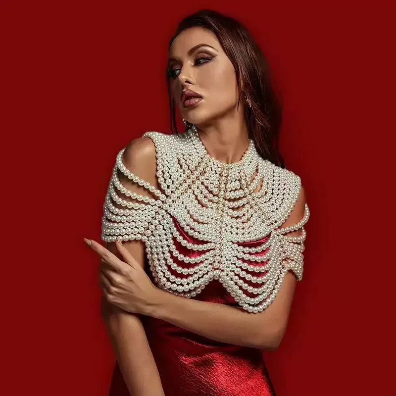 Fashionable European And American Pearl Body Chain Jewelry for Women Clothing Accessory Necklace Shoulder Scarf image 2