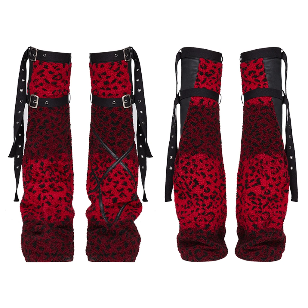 PUNKRAVE Women\'s Leg Sleeve Punk Leg Sleeve Fashion Girls Leopard Cashmere Adjustable Stage Performance Music Rock Leg Sets