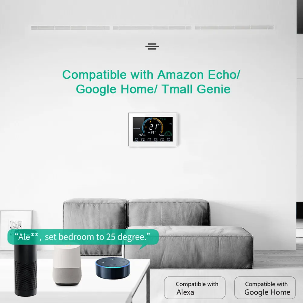 

48-дюймовый большой цветной сенсорный термостат с подсветкой для управления отоплением дома, совместимый с кассетами 86 мм и круглыми модулями 60 мм