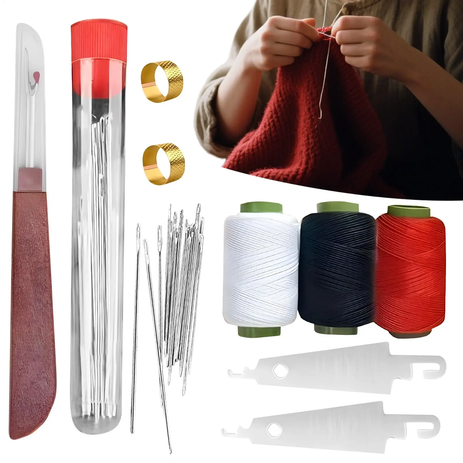 37-teiliges Nähnadeln-Set, große Augen, Nadel und Fadenwerkzeuge mit Nadelpiercer, Haushalt, DIY, Schmuck, Bekleidung, Handwerk, Nähzubehör