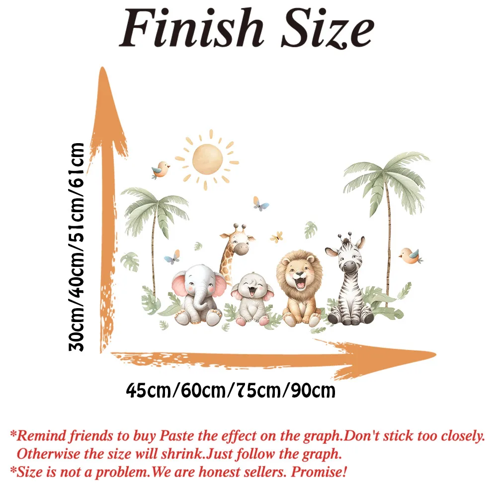 Watercolor Jungle Safari Animal Wall Stickers  Lion Elephant Zebra Tropical Palm Tree Wall Decals Bedroom Playroom Home Decor view 4