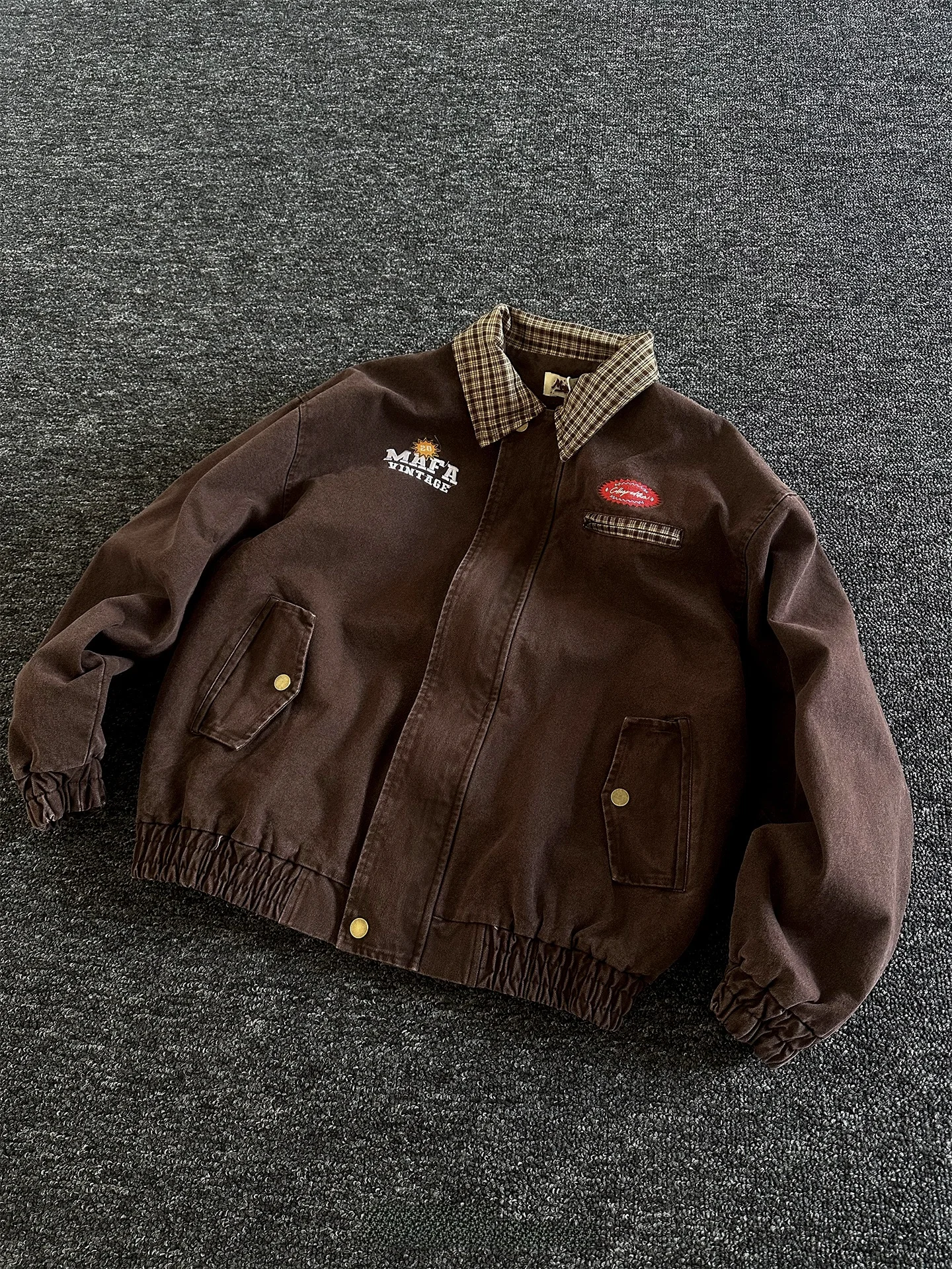 

Куртка Rise Brand Workwear свободного кроя в стиле ретро с пэчворк-воротником, весенняя, из хлопка, с клетчатым узором, декорированная пуговицами
