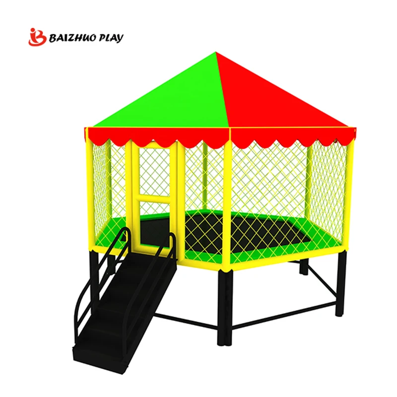 Kindergarten Kid Professional Indoor And Outdoor Trampoline Bed With Roof Children Adventure Physical Fitness Training Equipment