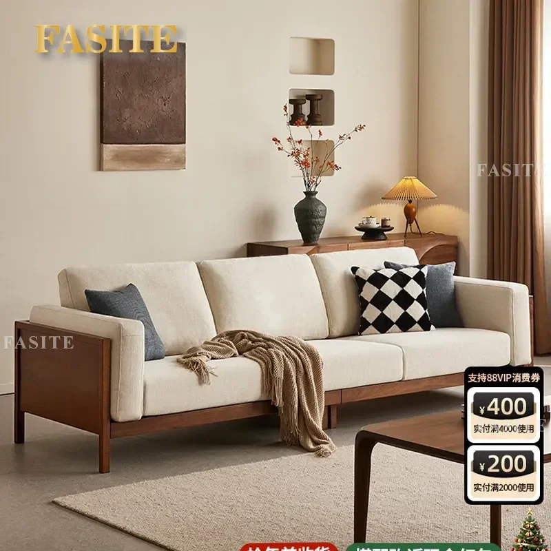 For North American Black Walnut Sofa Nordic Simple Living Room Four Person Fabric Solid Wood Removable Washable