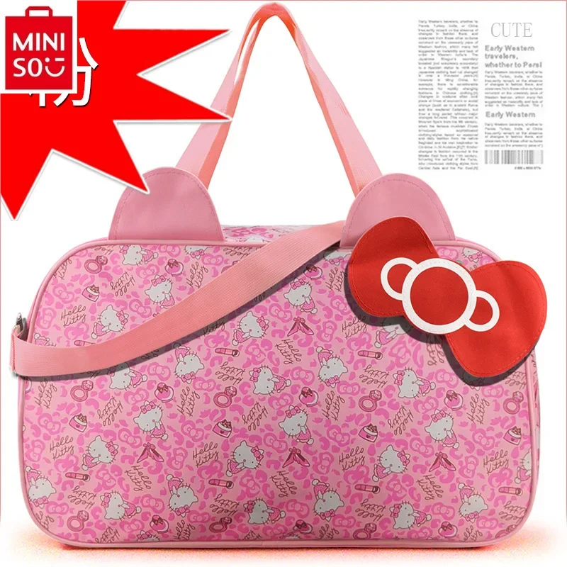 MINISO-Sac de voyage Hello Kitty en toile pour femmes, sacoche de rangement de fitness étanche de grande capacité de bonne qualité, nouvelle