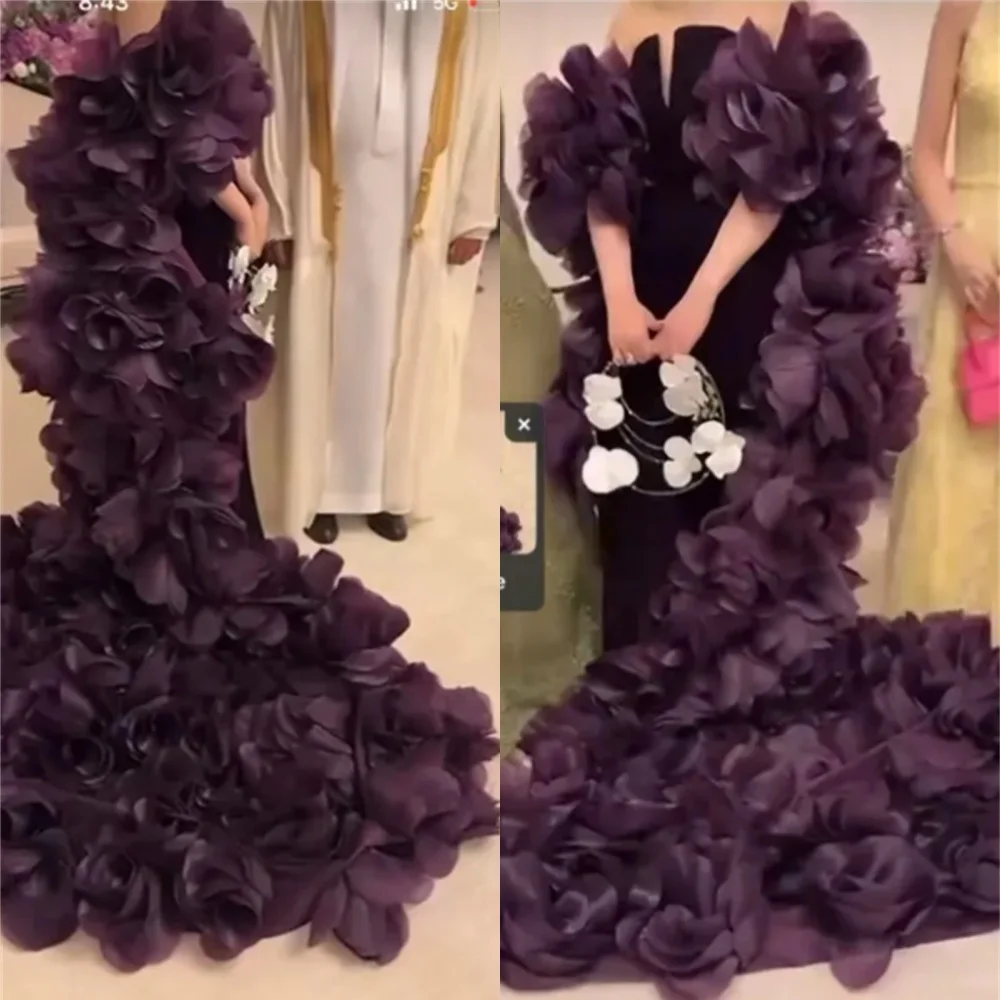 

Customized Luxury Purple Evening Dress Fashion Strapless Court Train Homecoming Dresses Temperament Special Occasion Gowns