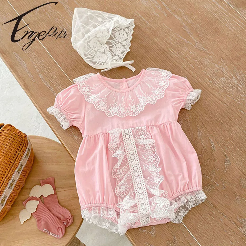 Engepapa Princess Baby Girl Romper Infant Short Sleeves Pink Sweet Girl Jumpsuit Cotton Soft Toddler Baby Girl Romper Clohtes