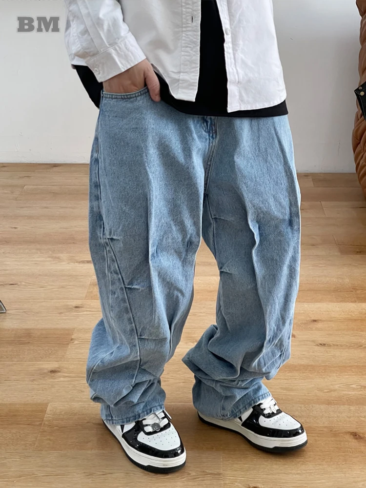 

Korean Hip Hop Niche Design Pleated Hip Hop Denim Harem Pants Streetwear High Quality Baggy Jeans Harajuku Skateboard Trousers