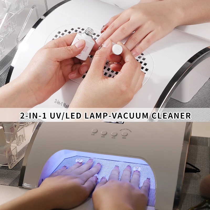 2-In-1 Nail Lamp Uv Led Vacuum Cleaner Dust Extractor Collector Absorber Powder Sucker Aspirator Fan Manicure Equipment