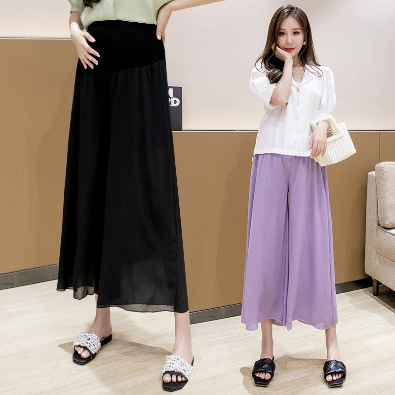 Pregnant Women's Wide-leg Pants Spring and Summer Simulation Silk Maternity Pants Wide-leg Nine-point Pants Thin Section Tide