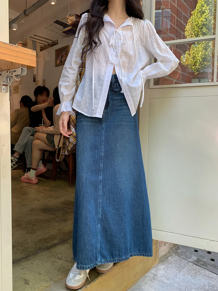 

Джинсовая юбка миди Deep Blue A-Line с высокой талией, прямого кроя, новая весенняя коллекция, женская повседневная модная юбка, микс брендов